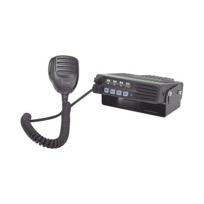 ICOM ICF5013 Radio Móvil Analógico en rango de frecuencia 136-174 MHz, 50 W de potencia de RF. Incluye micrófono, cable de corriente y bracket.