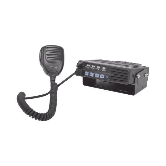 ICOM ICF5013 Radio Móvil Analógico en rango de frecuencia 136-174 MHz, 50 W de potencia de RF. Incluye micrófono, cable de corriente y bracket.