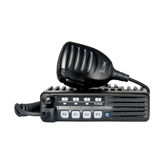ICOM ICF6013H Radio Móvil Analógico en rango de frecuencia 400-470 MHz, 50 W de potencia de RF. Incluye micrófono, cable de corriente y bracket.