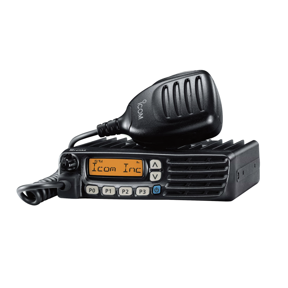 ICF6023H Radio Móvil Analógico en rango de frecuencia 400-470 MHz, 50 W de potencia de RF, 128 canales. Incluye Incluye microfono, cable de alimentación y montaje