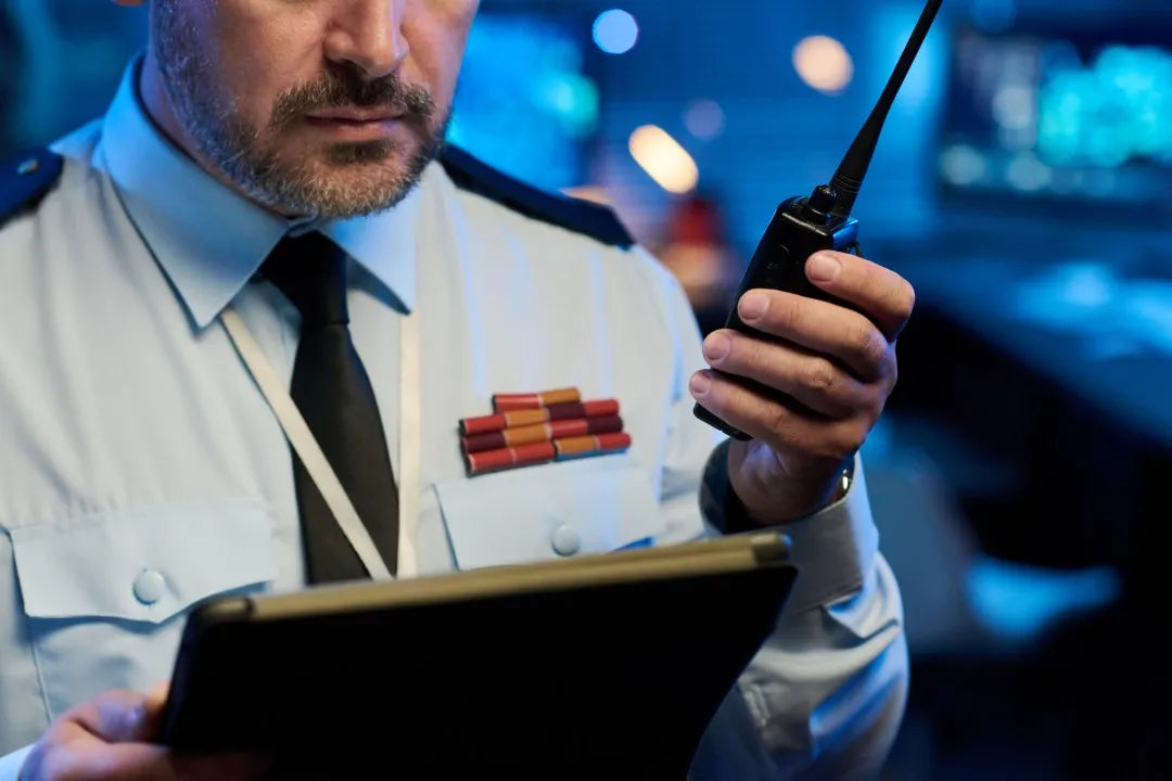 Fotografía de un jefe de operaciones usando uno de los radios para personal operativo de COMREGIO